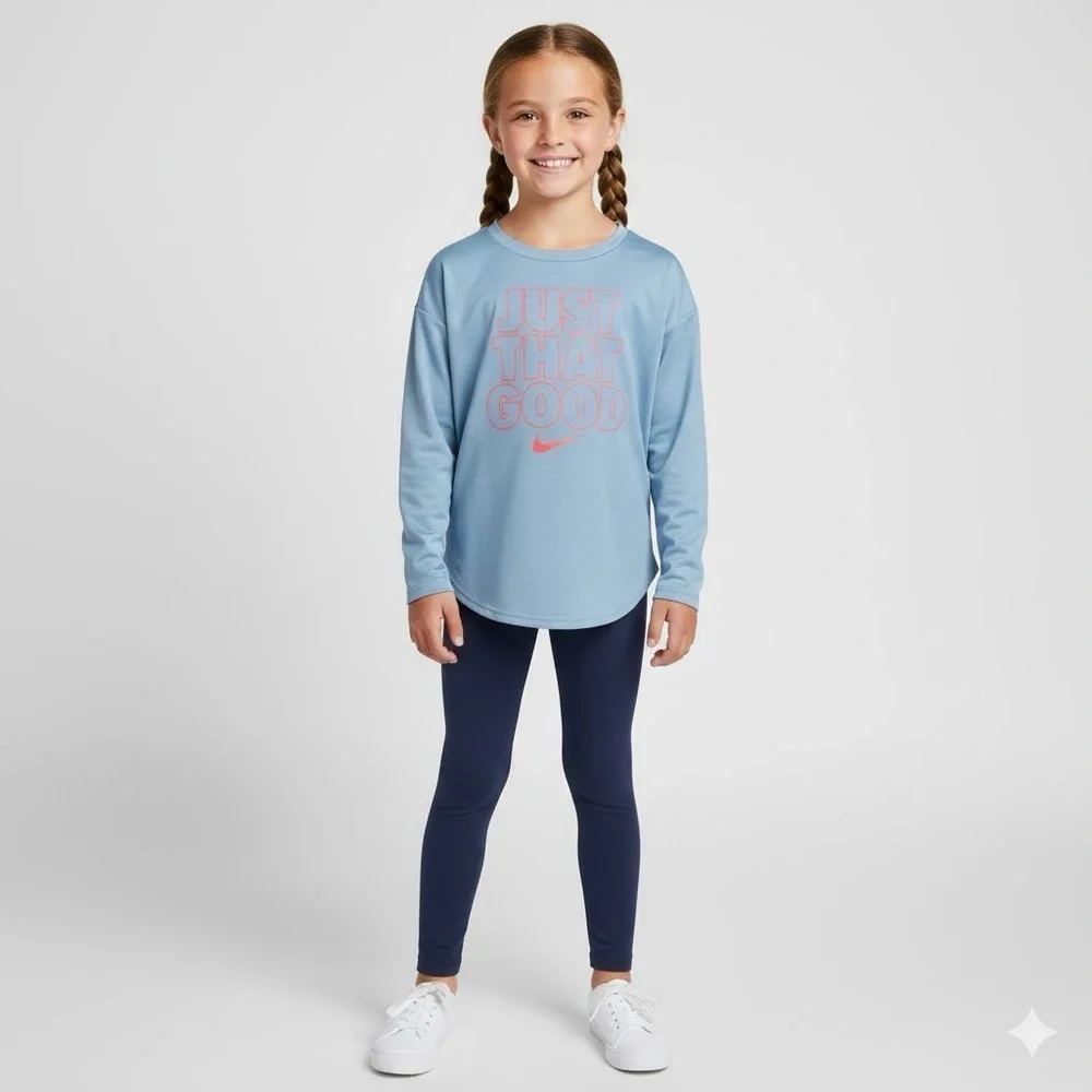Nike Kids Light Blue Long Sleeve Tee with Pink Print